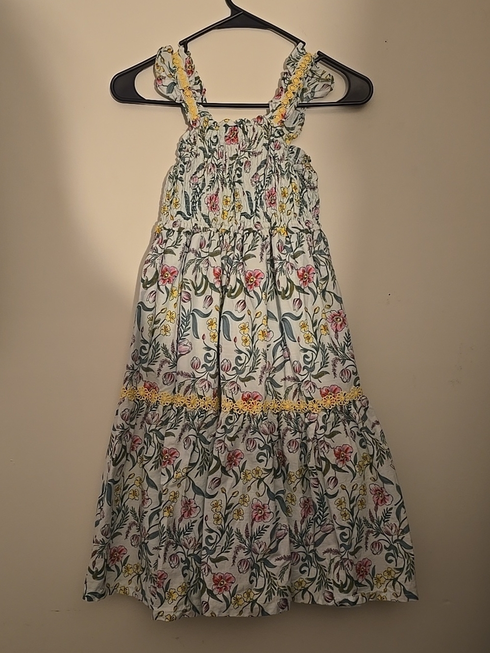 Girls Floral Smocked Sundress with Yellow Trim